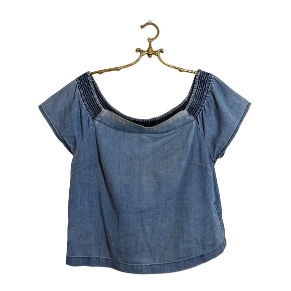 Wilfred Tops - Wilfred Free Women's Denim Smocked Off Shoulder Top, Light Blue, Size‎ L